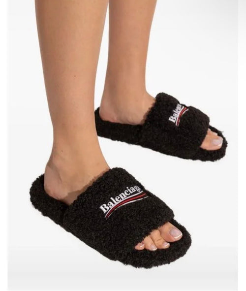 Balenciaga black fluffy slippers #luxury #designer